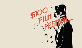 Film festival logo that looks like a man with an 8mm film camera for a head