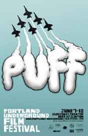 Film festival poster featuring jet trails spelling PUFF