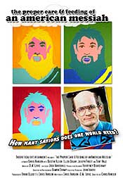 Movie poster featuring Andy Warhol style drawings of Jesus and another messiah