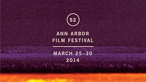 Logo for 52nd annual Ann Arbor Film Festival that features purple static