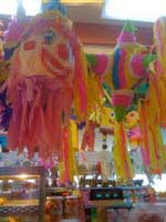 Pinatas hanging from the ceiling