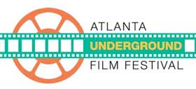Atlanta Underground Film Festival Film festival logo that looks like a strip of celluloid film and a movie reel