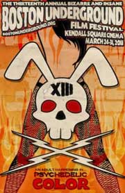 Film festival poster featuring a bunny skull and a sexy woman