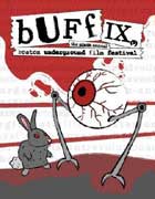 Boston Underground Film Festival poster featuring a rabbit fighting a giant eyeball with legs