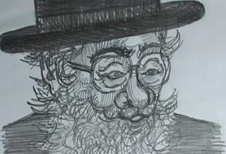 Drawing of a Jewish rabbi with a thick beard