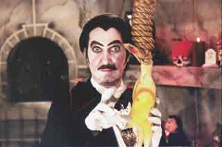 Count Gore De Vol with hanging rubber chicken