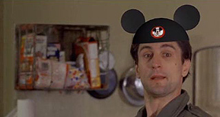 Robert De Niro in Taxi Driver wearing Mickey Mouse ears