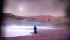Man walking on a purple alien planet