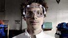 Nerdy scientist wearing goggles