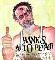 Painting of a grimy auto mechanic giving a thumbs up