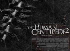 Movie poster featuring a human spine distorted to look like a centipede