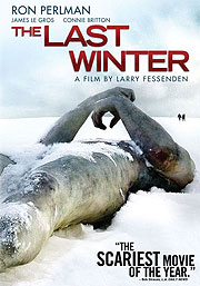 Movie poster featuring a dead man lying in snow