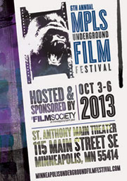 Poster with roaring gorilla promoting the Minneapolis Underground Film Festival