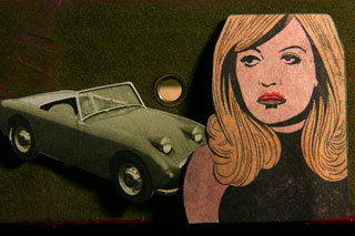 Comic book woman with automobile