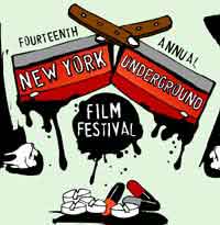 New York Underground Film Festival poster featuring drawings of bloody meat cleavers and drugs