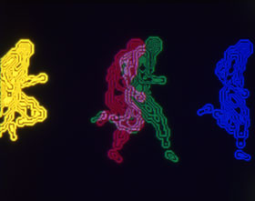 Olympiad film still, courtesy Ohio State University Abstract computer images of a person running