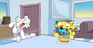 Pie of the Day Two animated characters fight over a piece of pie