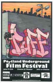 Film festival poster featuring a woman videotaping grafitti