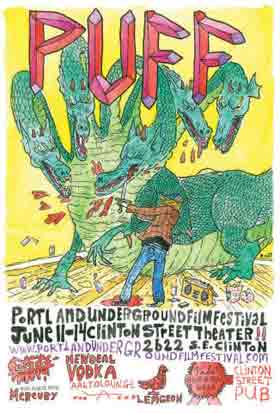 Portland Underground Film Festival poster featuring a man slaying a dragon
