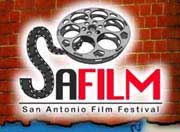 Film festival logo featuring a movie reel and a strip of celluloid film