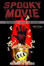 Film festival poster featuring a monster's hand reaching out from a popcorn bucket