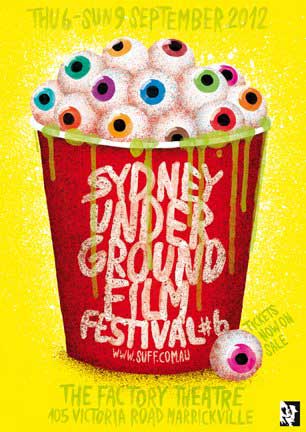 Film Festival poster featuring a bucket filled with buttery eyeballs