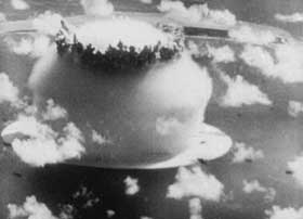 Film still from A Movie featuring an atomic bomb blast from the '50s