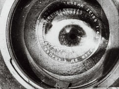 Still from Man With a Camera featuring an eyeball in a camera lens