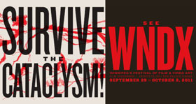 Text logo for the WNDX Festival that also says Survive the Cataclysm!